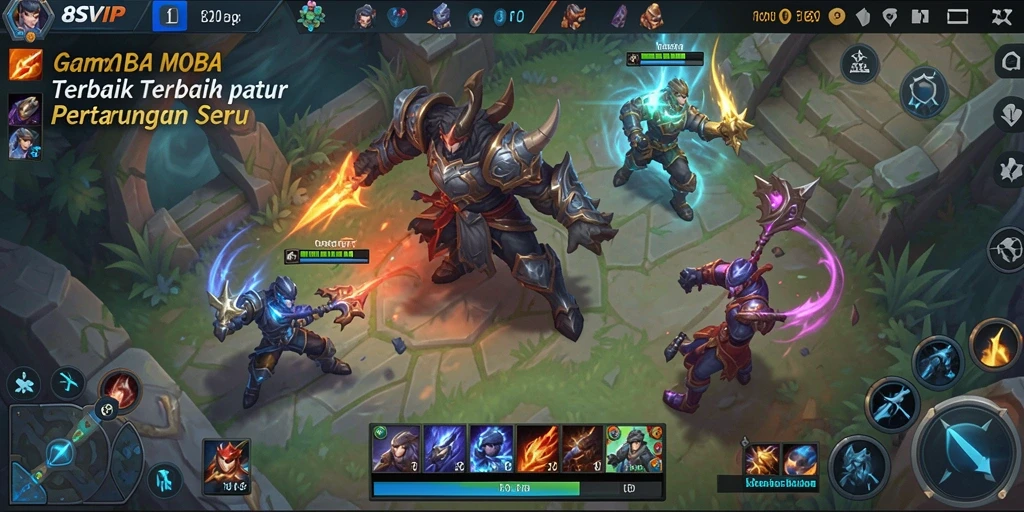 Screenshot utama 8SVIP menunjukkan aksi seru dalam game MOBA.
