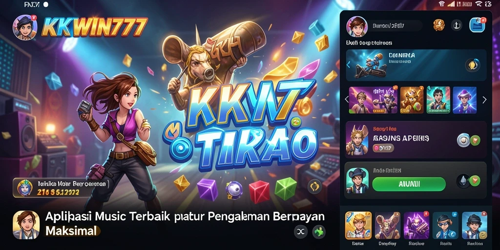 Screenshot utama KKWIN777 menampilkan gameplay interaktif dengan berbagai lagu.