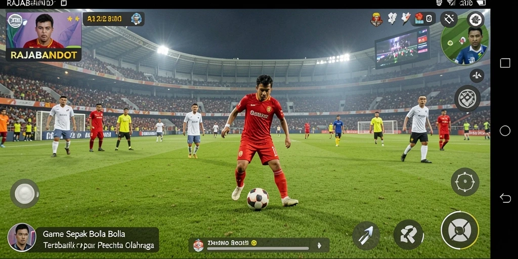 Tampilan gameplay seru dalam RAJABANDOT dengan aksi sepak bola nyata.